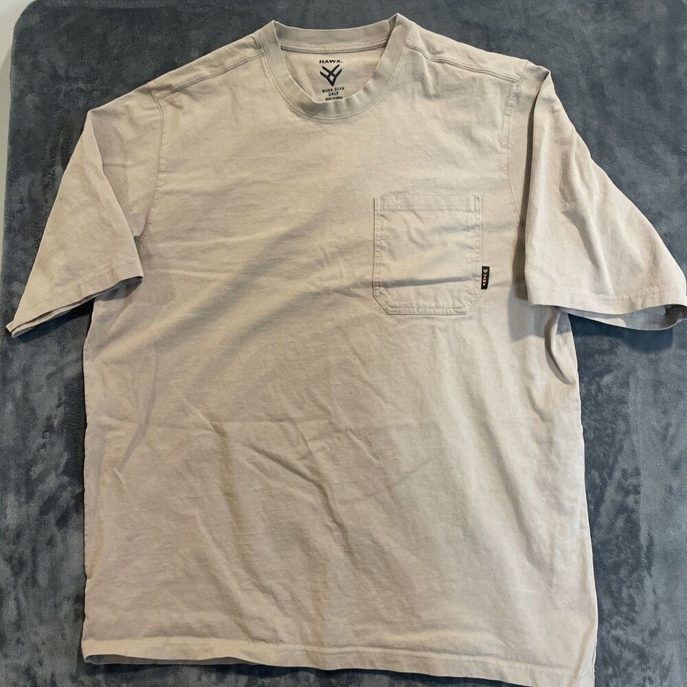 Hawx Men's Solid WORK GEAR Short Sleeve Work Pocket T-Shirt Beige Size 2XL